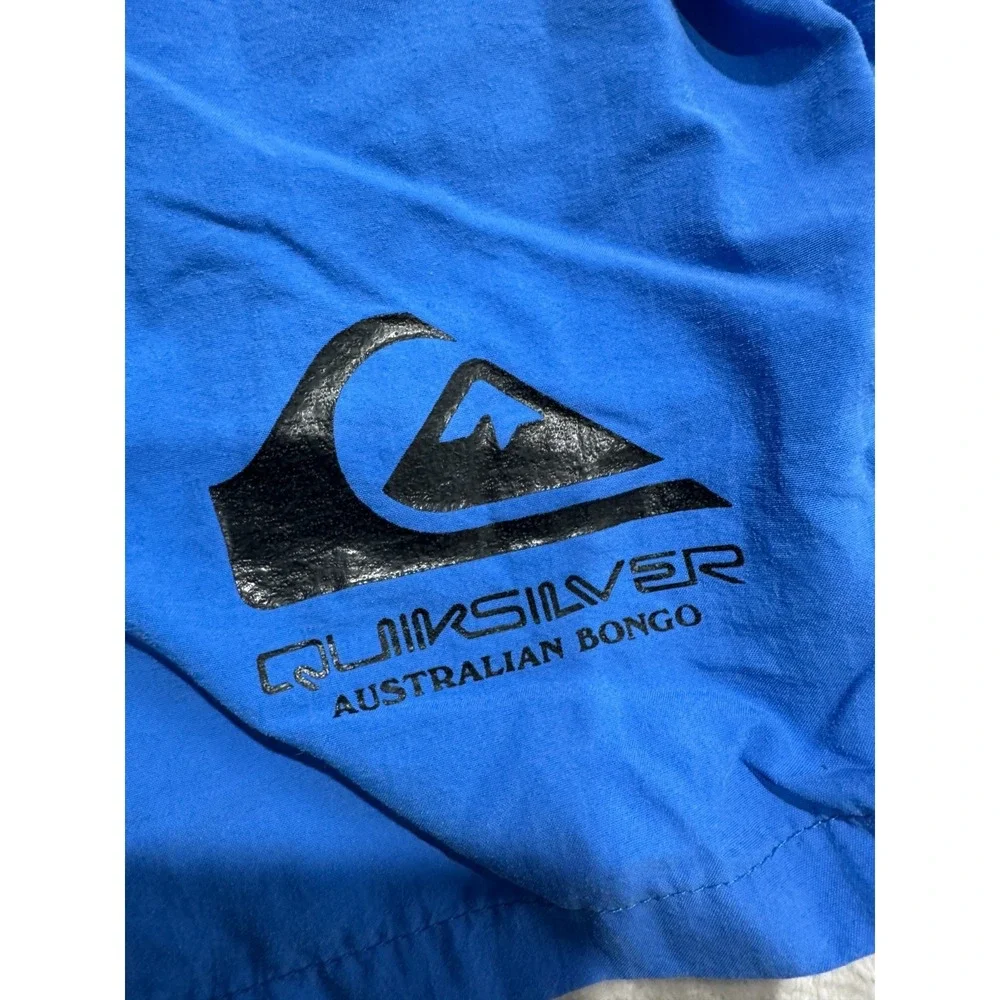 Vtg 80s 90s Quiksilver Australian Bongo Surf Shorts All Down The Line Blue 32 38